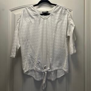 Oliver Women’s 3/4 Sleeve Soft V-Neck Tie Front‎ Hi-Low Hem Top Size L White